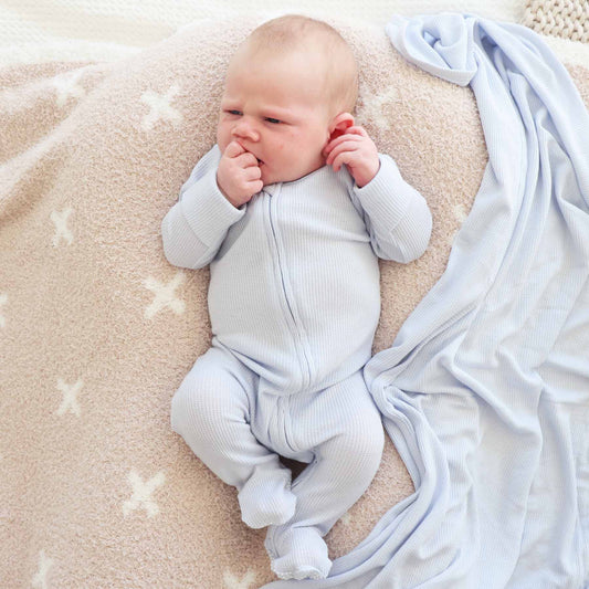 Ice Blue Bamboo Waffle Zipper Footie