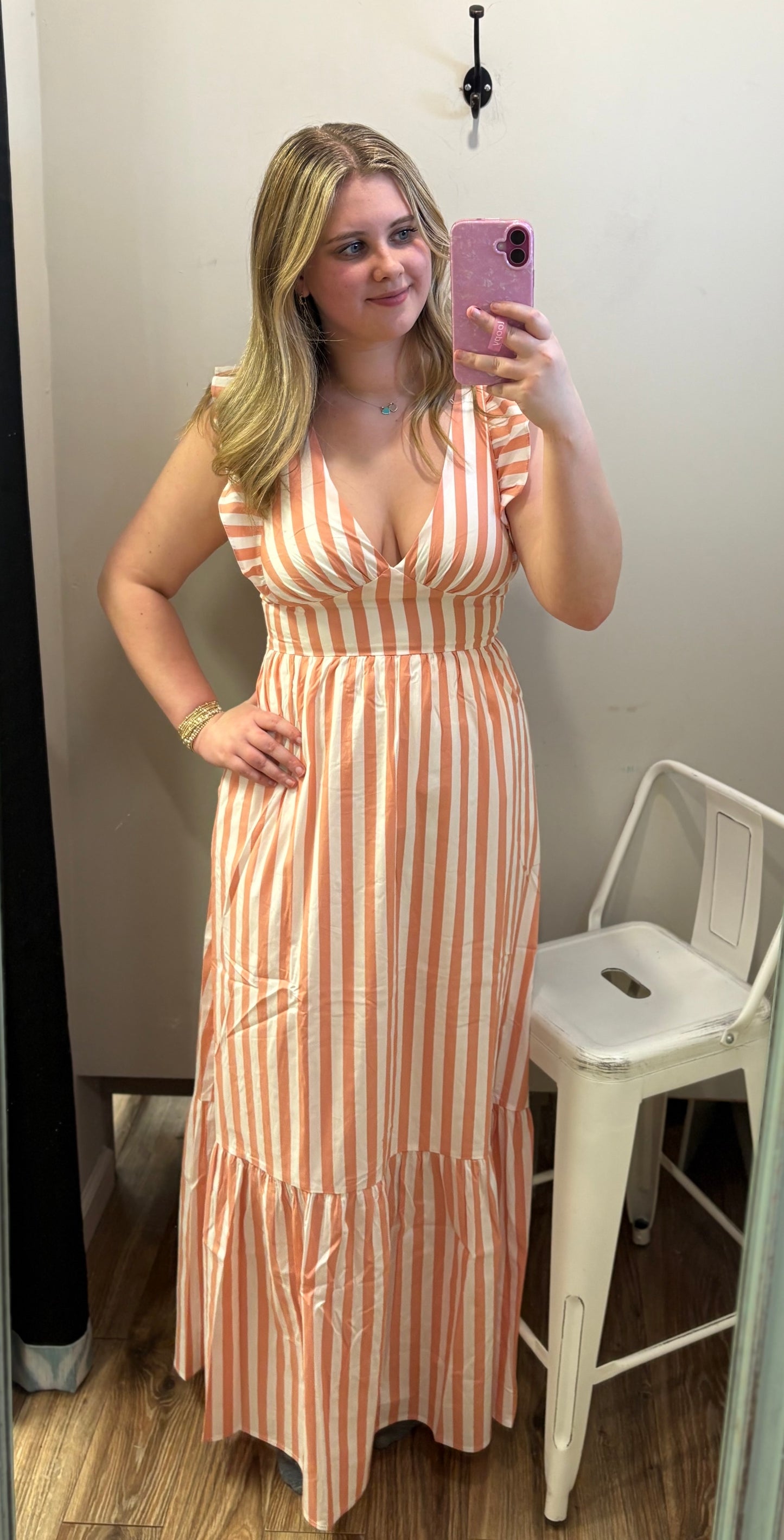 Sunday in Savannah Maxi Dress - Coral Stripe