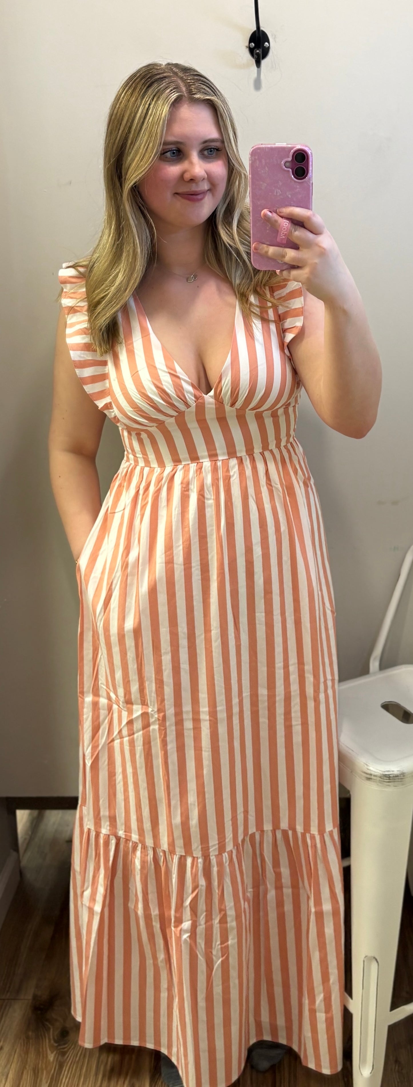 Sunday in Savannah Maxi Dress - Coral Stripe