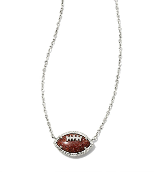 Football Short Pendant Necklace Rhodium Orange Goldstone