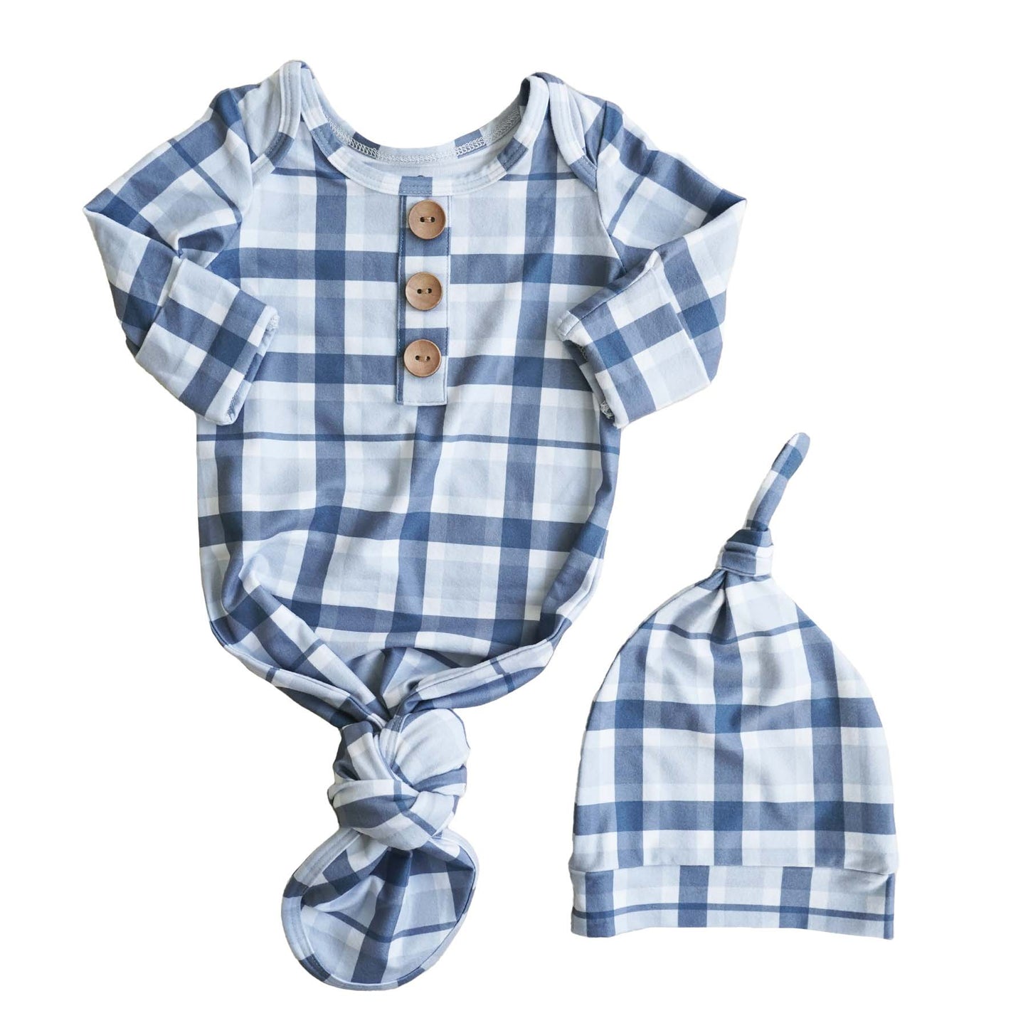 Paxton's Plaid Newborn Baby Knot Gown & Hat Set