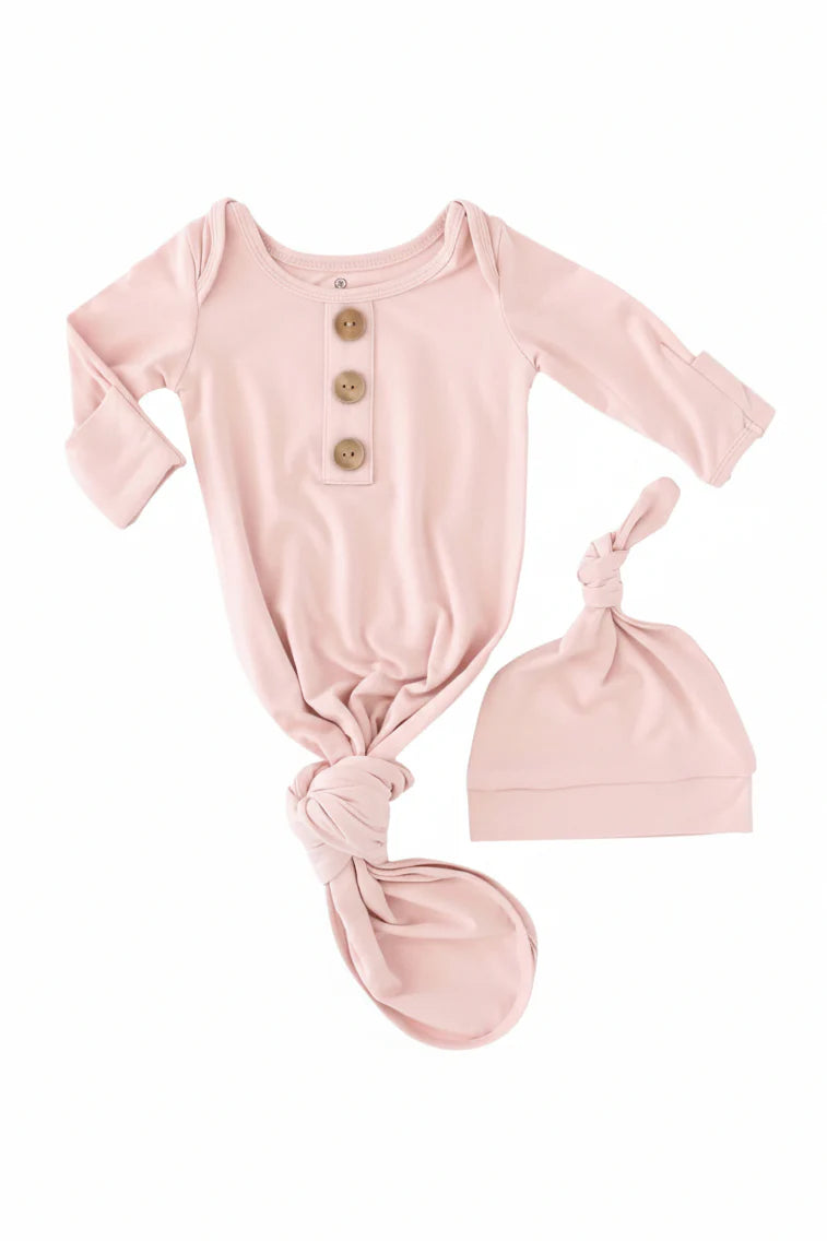Solid Petal Pink Bamboo Baby Knot Gown & Hat
