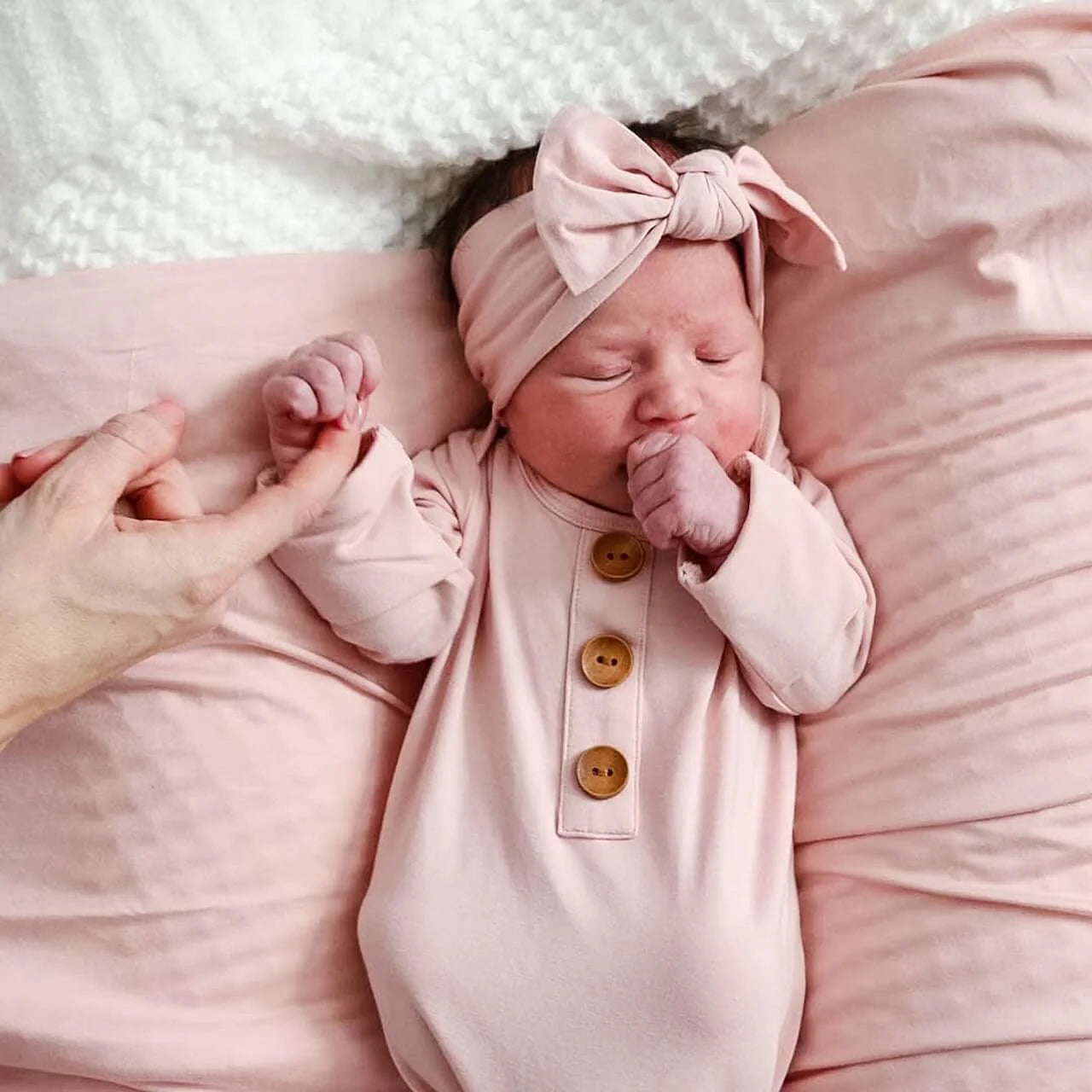 Solid Petal Pink Bamboo Baby Knot Gown & Hat