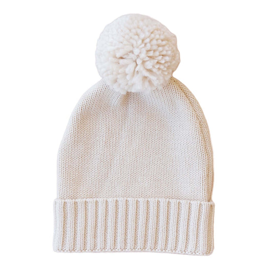 Knit Baby Pom Pom Beanie - Sand