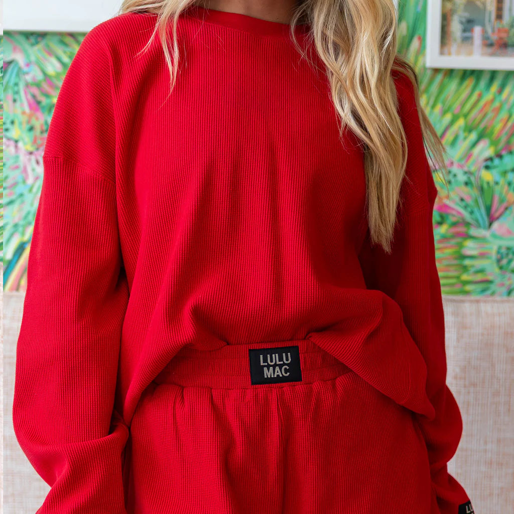 Lulu Mac Waffle Long Sleeve Top - Red