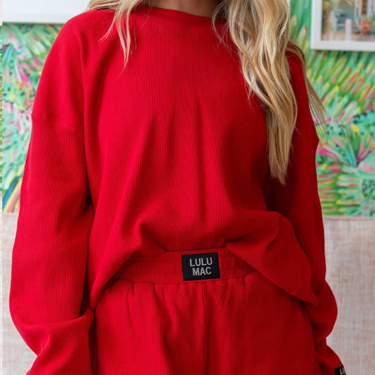 Lulu Mac Waffle Long Sleeve Top - Red